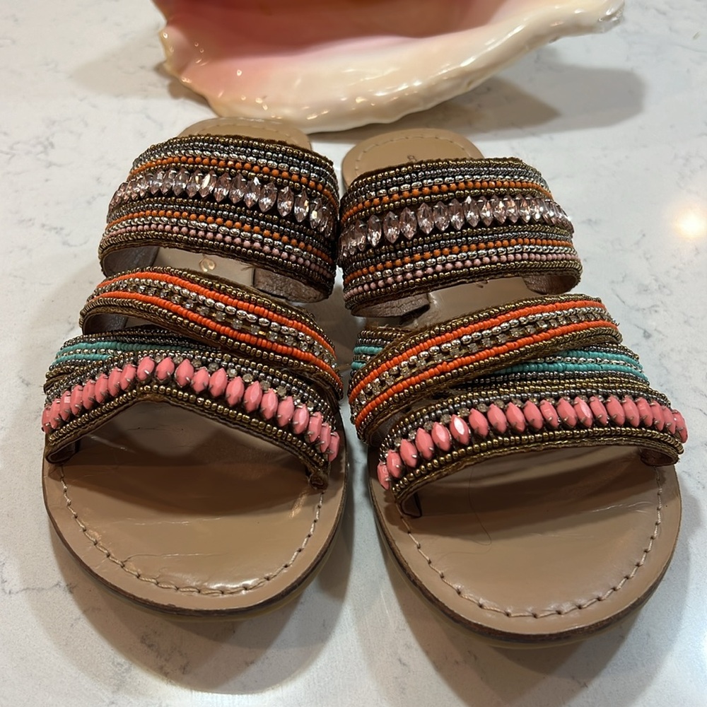 Matisse Leather Korbin slip on multicolored bead embellished sandals sz8 - Picture 5 of 14